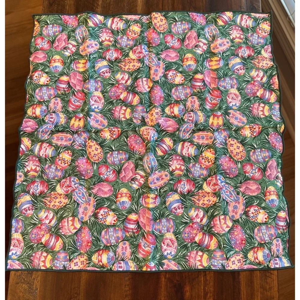 Longaberger Easter Egg Print Cloth Napkin Green Spring Holiday Table Decor 16x16